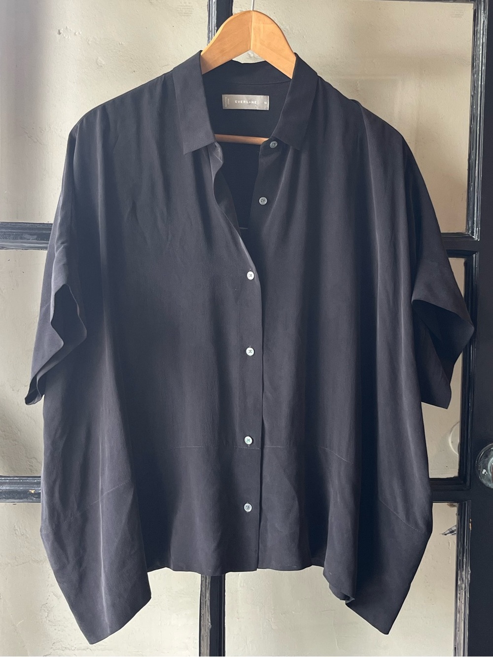 Beautiful Everlane Black Silk Button Up Blouse